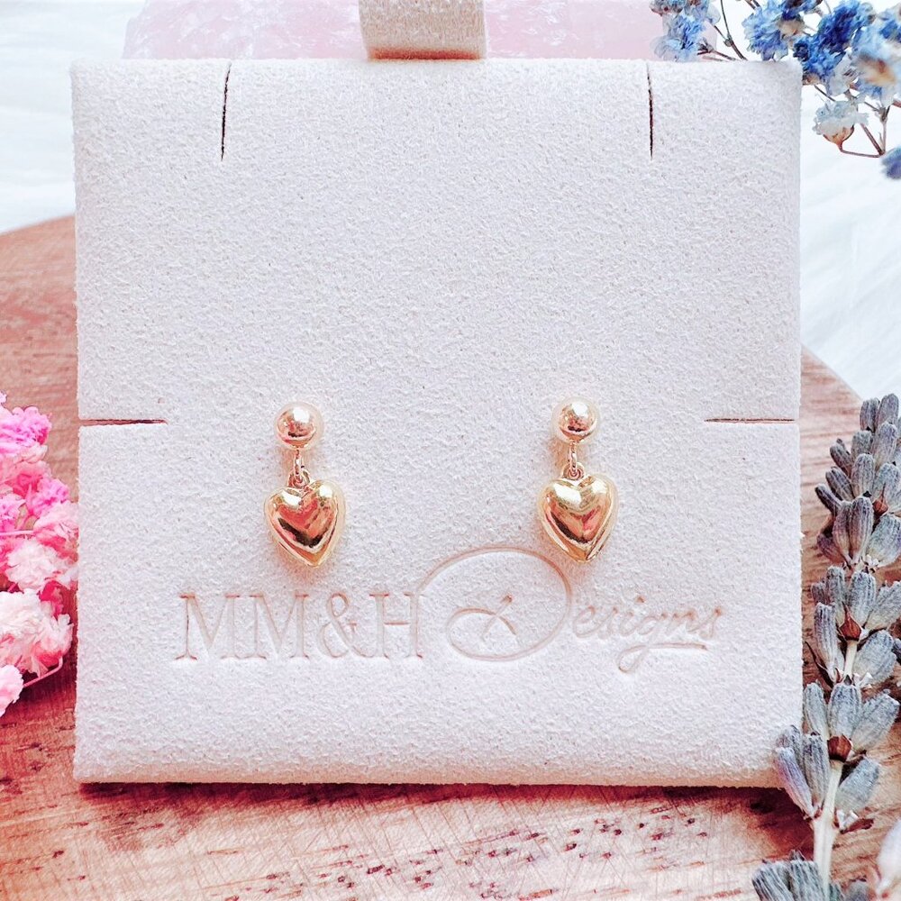 New Cute Puffy Heart Charm Stud Earrings | Handmade in BC